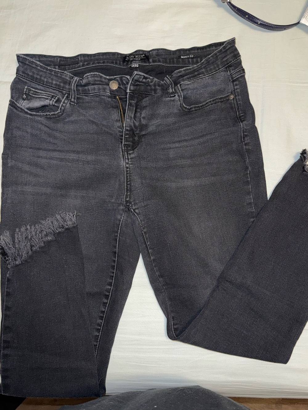Judy Blue Charcoal Black Frayed Hem Ankle Skinny Jeans